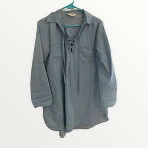 En Creme Denim Blouse With Criss Cross Top Size S